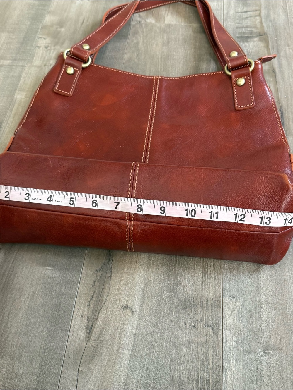 Florence Leather Handbag Purse Made in Italy Glossy Orange Brown Shoulder Bag - Picture 5 of 16